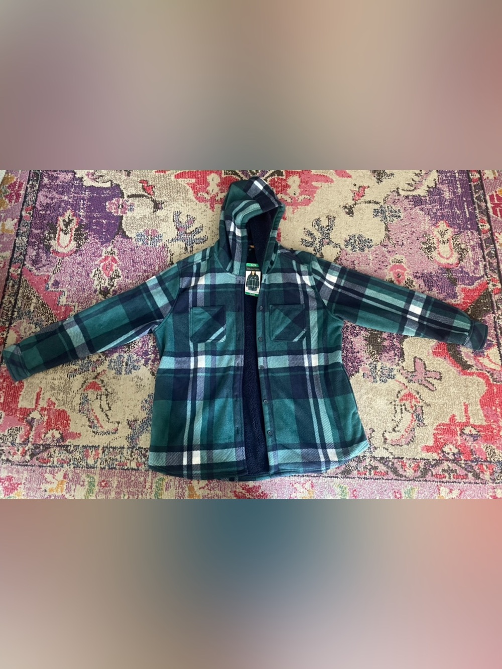 Realtree Green Navy Plaid Hooded Jacket